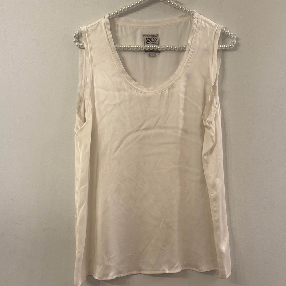 GO BY GO SILK Soft Cream Satin Scoop Neck Camisole